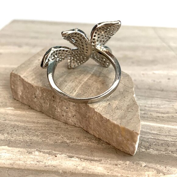 NEW ~ Anthropologie Adina Eden Petite Fancy Flower Petal Silver Ring Adjustable - Picture 3 of 12
